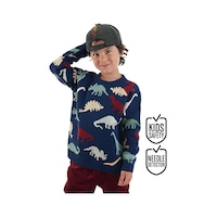 Denokids Dinolar Erkek Çocuk Lacivert Triko Kazak Renkli