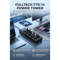 Fulltech Ftr-14 Çoklu Priz 10 Lu + 3 Usb + 1 Type-c 3680w 16a Anahtarlı Akım Korumalı Uzatma Prizi 2 m