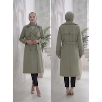 B.he.z Kruvaze Yaka Bondik Su İtici Kumaş Astarlı Trend Model Diz Altı Trençkot Mint Yeşil