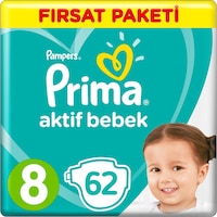 Prima Bebek Bezi Aktif Bebek 8 Beden 17+ KG 2 x 31 62 Adet 2'li Prima Bebek Bezi Aktif Bebek 8 Beden 17+ KG 2 x 31 62 Adet 2'li