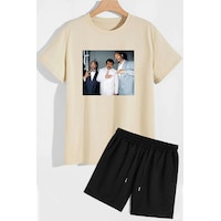 Uyguntarz Müslüm Baskılı Şort T-shirt Eşofman Takımı Bej Uyguntarz Müslüm Baskılı Şort T-shirt Eşofman Takımı Bej