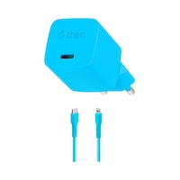 Ttec Smartcharger Gan 20W PD Seyahat Hızlı Şarj Aleti + USB-C - Lightning 120 CM Kablo Neon Mavi