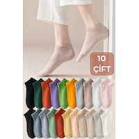 Kral Socks Yazlık Pamuklu Penye Kadın Patik Çorap 10 Çift - Çok Renkli Kral Socks Yazlık Pamuklu Penye Kadın Patik Çorap 10 Çift - Çok Renkli