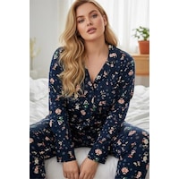 Siyah İnci Curve Büyük Beden Battal Boy Düğmeli Pamuklu Pijama Takımı 7617 Lacivert Penguenli Siyah İnci Curve Büyük Beden Battal Boy Düğmeli Pamuklu Pijama Takımı 7617 Lacivert Penguenli