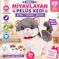 Sesli Miyavlayan Peluş Kedi 20 Cm Yumuşak Sevimli Ayakta İnteraktif Oyuncak Gri Sesli Miyavlayan Peluş Kedi 20 Cm Yumuşak Sevimli Ayakta İnteraktif Oyuncak Gri