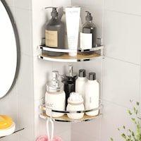 TEKNOTEL YAPIŞKANLI KANCALI 2 ADET BANYO KÖŞE RAFI KROM ST273H Krom