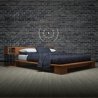 Mar Ahşap Raf Başlıklı Karyola Çift Kişilik-160x200 Cm- Açık Ceviz Renk Mar Ahşap Raf Başlıklı Karyola Çift Kişilik-160x200 Cm- Açık Ceviz Renk