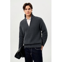 Tarz Cool Erkek Füme Dik Yaka Fermuarlı Slim Fit Triko Hırka Çok Renkli Tarz Cool Erkek Füme Dik Yaka Fermuarlı Slim Fit Triko Hırka Çok Renkli