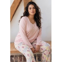 Siyah İnci Desenli Düğmeli Büyük Beden Battal Boy Viskon Örme Pijama Takım 26224803 Somon Siyah İnci Desenli Düğmeli Büyük Beden Battal Boy Viskon Örme Pijama Takım 26224803 Somon