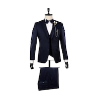 İmza Koyu Lacivert Desenli Mono Yaka Astarlı Yelekli 6 Drop Slim Fit Dar Kesim Smokin Damatlık 1001210100-Lacivert İmza Koyu Lacivert Desenli Mono Yaka Astarlı Yelekli 6 Drop Slim Fit Dar Kesim Smokin Damatlık 1001210100-Lacivert