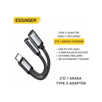 Essager 2in1 Type-c Adaptör 60w Hızlı Şarj + 3.5mm Kulaklık Çıkışı, Hifi Ses Ve Hızlı Şarj Adaptörü Gri Essager 2in1 Type-c Adaptör 60w Hızlı Şarj + 3.5mm Kulaklık Çıkışı, Hifi Ses Ve Hızlı Şarj Adaptörü Gri