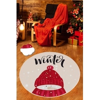 Winter Djt Çap 120 Cm Yılbaşı Halısı, Yeni Yıl Halısı Winter Djt Çap 120 Cm Yılbaşı Halısı, Yeni Yıl Halısı