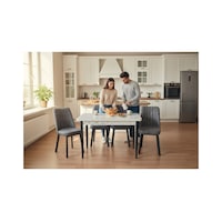 Efe Mobilya T-6024 Carara 70x120 Mdf Kare Gold Açık Gri Sandalye 4 Kişilik Mutfak Masası Takımı