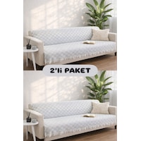 Miracolo Home Pamuklu Koltuk Örtüsü Şalı Kaymaz Dokulu Çok Amaçlı Kanepe Çekyat Örtüsü 170x200 Cm 2'li Paket Açık Gri