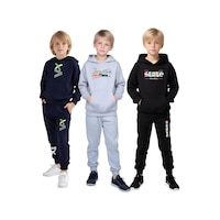 Fyk Kids Kapüşonlu Baskı Detaylı Erkek Çocuk Eşofman Takımı 3'lü - Çok Renkli
