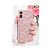 Fibaks iPhone 16 Plus Uyumlu Kılıf Pembe Leopar Desenli İnce Yumuşak Silikon