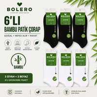 Bolero Kadın Bambu Patik Çorap 6 Lı Konforlu Ve Dayanıklı Paket Beyaz - Siyah Bolero Kadın Bambu Patik Çorap 6 Lı Konforlu Ve Dayanıklı Paket Beyaz - Siyah