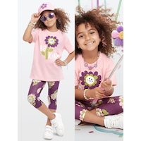 Denokids Kız Çocuk Takım Çiçekli T-shirt Tayt İlkbahar Yaz 3-10 Yaş Denokids Kız Çocuk Takım Çiçekli T-shirt Tayt İlkbahar Yaz 3-10 Yaş