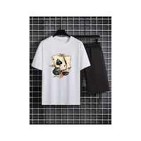Medinenur Zar Baskılı T-shirt Short Bol Paça Rahat Kalıp Siyah Alt Siyah Üst Short Takım Beyaz Medinenur Zar Baskılı T-shirt Short Bol Paça Rahat Kalıp Siyah Alt Siyah Üst Short Takım Beyaz