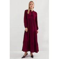 Bigdart 1627 Yaka Bağcıklı Tesettür Elbise - D. Bordo Bigdart 1627 Yaka Bağcıklı Tesettür Elbise - D. Bordo