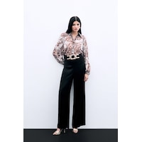 Sateen Bel Kemerli Saten Krep Pantolon - Siyah-135970 Siyah Sateen Bel Kemerli Saten Krep Pantolon - Siyah-135970 Siyah