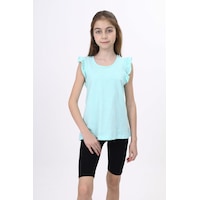 Toontoy Kids Toontoy Kız Çocuk Atlet Kolları Büzgülü Fırfırlı 24095 Yeşil