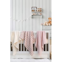 Müslin Örtü & Battaniye 3'lü Set %100 Pamuk Oeko-teks Sertifikalı 80x70 Cm Pembe