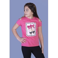 Toontoy Kids Kız Çocuk Baskılı Bisiklet Yaka Kısa Kollu Tişört - Omuzları Açık Fuşya Toontoy Kids Kız Çocuk Baskılı Bisiklet Yaka Kısa Kollu Tişört - Omuzları Açık Fuşya