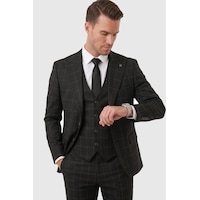 Deepsea Erkek Siyah Slim Fit 3 Lü Takım Elbise Kareli Ekose Desenli Yelekli Şık Takım 2600517 Deepsea Erkek Siyah Slim Fit 3 Lü Takım Elbise Kareli Ekose Desenli Yelekli Şık Takım 2600517