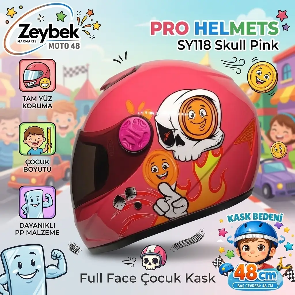 Skull Pembe Çocuk Kaskı Pro Helmets Sy118 Full Face Çocuk Kaskı 48cm Skull Pembe Skull Pembe Çocuk Kaskı Pro Helmets Sy118 Full Face Çocuk Kaskı 48cm Skull Pembe