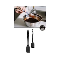 Silicolife Büyük Ve Küçük Spatula Seti, Isıya Dayanıklı Yanmaz Yapışmaz Silikon Spatula 2 Li Set Siyah