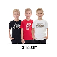 Fyk Kids 3'lü Yuvarlak Yakalı Baskı Detaylı Basic 3 Parça Erkek Çocuk Tişört Siyah - Kırmızı Fyk Kids 3'lü Yuvarlak Yakalı Baskı Detaylı Basic 3 Parça Erkek Çocuk Tişört Siyah - Kırmızı