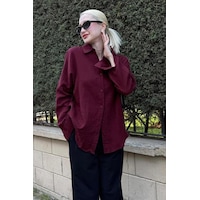 Madmext Bordo Muslin Kumaş Basic Kadın Gömlek Mg1660 Bordo Madmext Bordo Muslin Kumaş Basic Kadın Gömlek Mg1660 Bordo