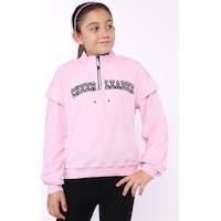 Toontoy Kız Çocuk Fermuar Detaylı Nakışlı Kadife Sweatshirt Pembe