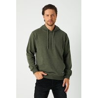 MMetalic Haki Erkek Kapüşonlu Kanguru Cepli Sweatshirt Haki MMetalic Haki Erkek Kapüşonlu Kanguru Cepli Sweatshirt Haki