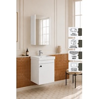 Mimoza 50 Cm, Mdf, Lavabolu, Aynalı Banyo Dolabı Seti, Seramik Lavabo Dahil, Beyaz, Mdf Mimoza 50 Cm, Mdf, Lavabolu, Aynalı Banyo Dolabı Seti, Seramik Lavabo Dahil, Beyaz, Mdf