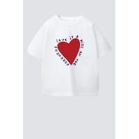 Monila Kız Çocuk Kalp Baskılı Pamuklu T-shirt Ekru Monila Kız Çocuk Kalp Baskılı Pamuklu T-shirt Ekru