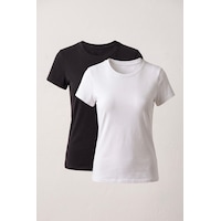 Elemge 2'li Paket Pamuklu Vücuda Oturan Magic Fit Kadın Stretch T-shirt Compact Penye Kısa Kol Esnek Basic Tişört Elastan Siyah Beyaz Siyah - Beyaz Elemge 2'li Paket Pamuklu Vücuda Oturan Magic Fit Kadın Stretch T-shirt Compact Penye Kısa Kol Esnek Basic Tişört Elastan Siyah Beyaz Siyah - Beyaz
