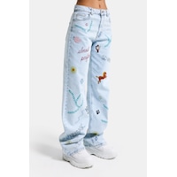 it's basic Kadın Ice 3s6-100 Straight Fit Özel Figür Nakışlı Tasarım Denim Jean Buz Mavi