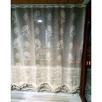 Buldan Tül Perde El İşi Dantelli Naturel Gül Çiçek Desen 190x250