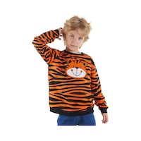 Denokids Kaplan Aplikeli Erkek Çocuk Sweatshirt Turuncu