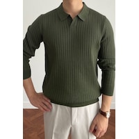 Cool Tarz Erkek Polo Yaka Triko Kazak Slim Fit Fitilli Haki Cool Tarz Erkek Polo Yaka Triko Kazak Slim Fit Fitilli Haki
