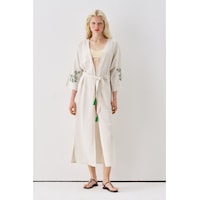 Sagaza Studio Ss6186 Keten Bağlamalı Kimono Yesıl Sagaza Studio Ss6186 Keten Bağlamalı Kimono Yesıl