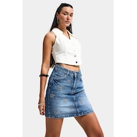 it's basic Kadın Mavi T-4s6-4 Straight Mini Parlak Yıldız Taşlı Özel Tasarım Denim Etek it's basic Kadın Mavi T-4s6-4 Straight Mini Parlak Yıldız Taşlı Özel Tasarım Denim Etek