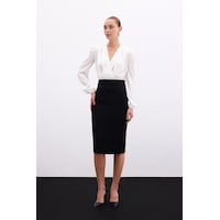 Sateen Düz Kalem Etek - Siyah Sateen Düz Kalem Etek - Siyah