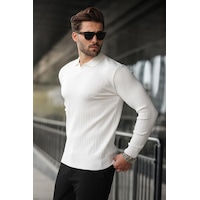 Madmext Beyaz Polo Yaka Çizgili Uzun Kollu Kazak 7239 Beyaz Madmext Beyaz Polo Yaka Çizgili Uzun Kollu Kazak 7239 Beyaz