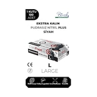 Ekstra Kalın Nitril Siyah Plus Muayene Eldiveni L - 1 Paket 100'lü Ekstra Kalın Nitril Siyah Plus Muayene Eldiveni L - 1 Paket 100'lü