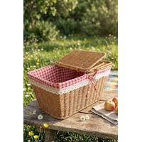 Atbyhome Hasır Piknik Sepeti Dikdörtgen Kapaklı Ve Bezli Rattan Sepet Organizer 39x27x18 Kahverengi Atbyhome Hasır Piknik Sepeti Dikdörtgen Kapaklı Ve Bezli Rattan Sepet Organizer 39x27x18 Kahverengi