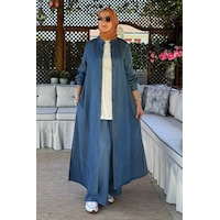 Rabia Şamlı Kot Tencel Pantolonlu Takım Normal Rabia Şamlı Kot Tencel Pantolonlu Takım Normal
