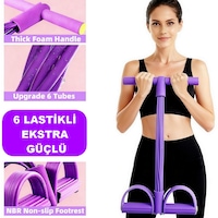Body Trimmer Egzersiz Aleti El Ayak Egzersiz 6'lı Direnç Lastiği Karın Kası Çalıştırma Aleti 6 Tüplü Lastikli Spor Aleti 6 Lastikli Mor